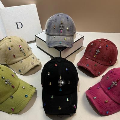Cross Personality Ripped Baseball Cap Spring Summer Water Drop Diamond Light Luxury Design Versatile Cap Women