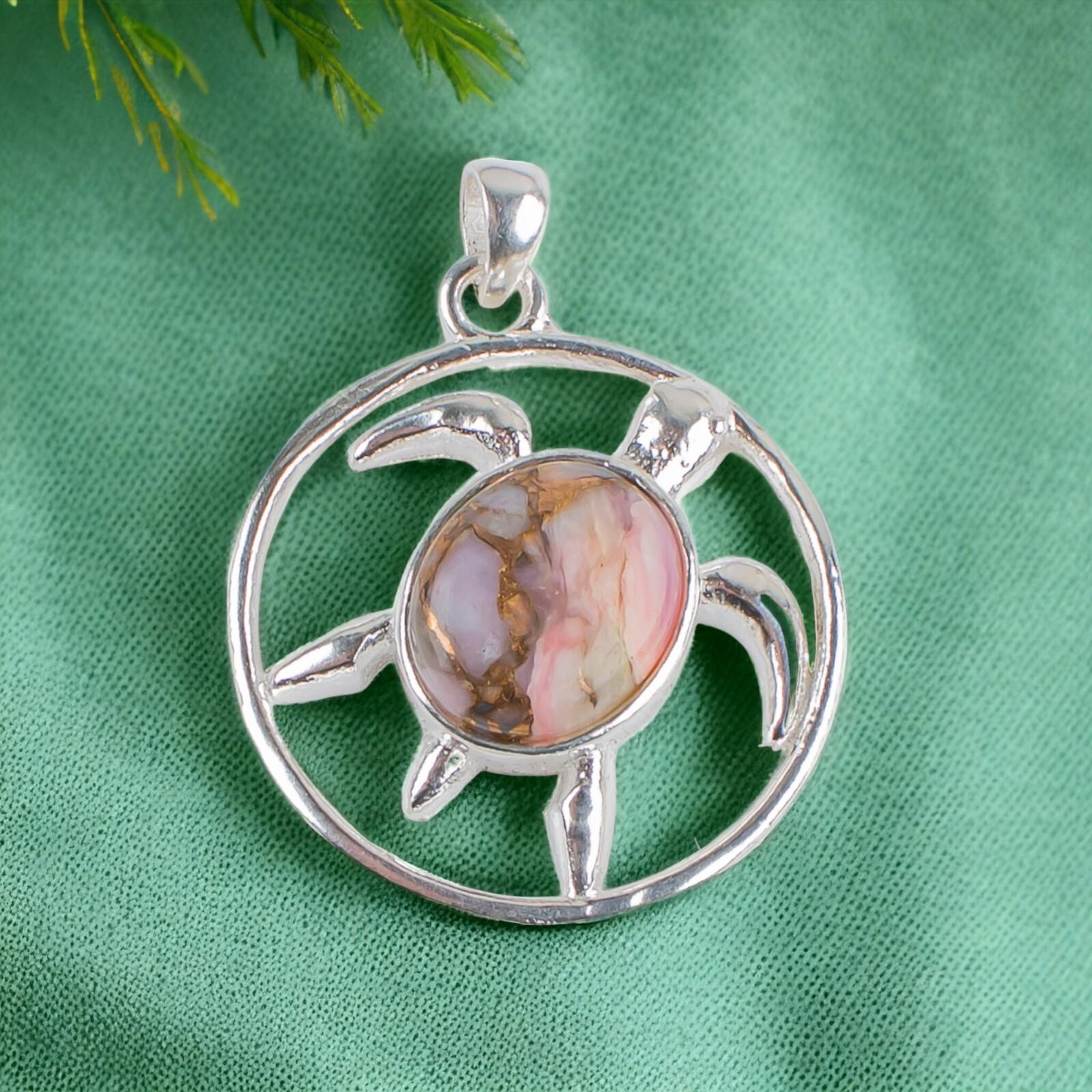 

Natural Multi Gemstone 925 Solid Silver Prosperity Turtle Jewelry Pendant 1.18 CP-2