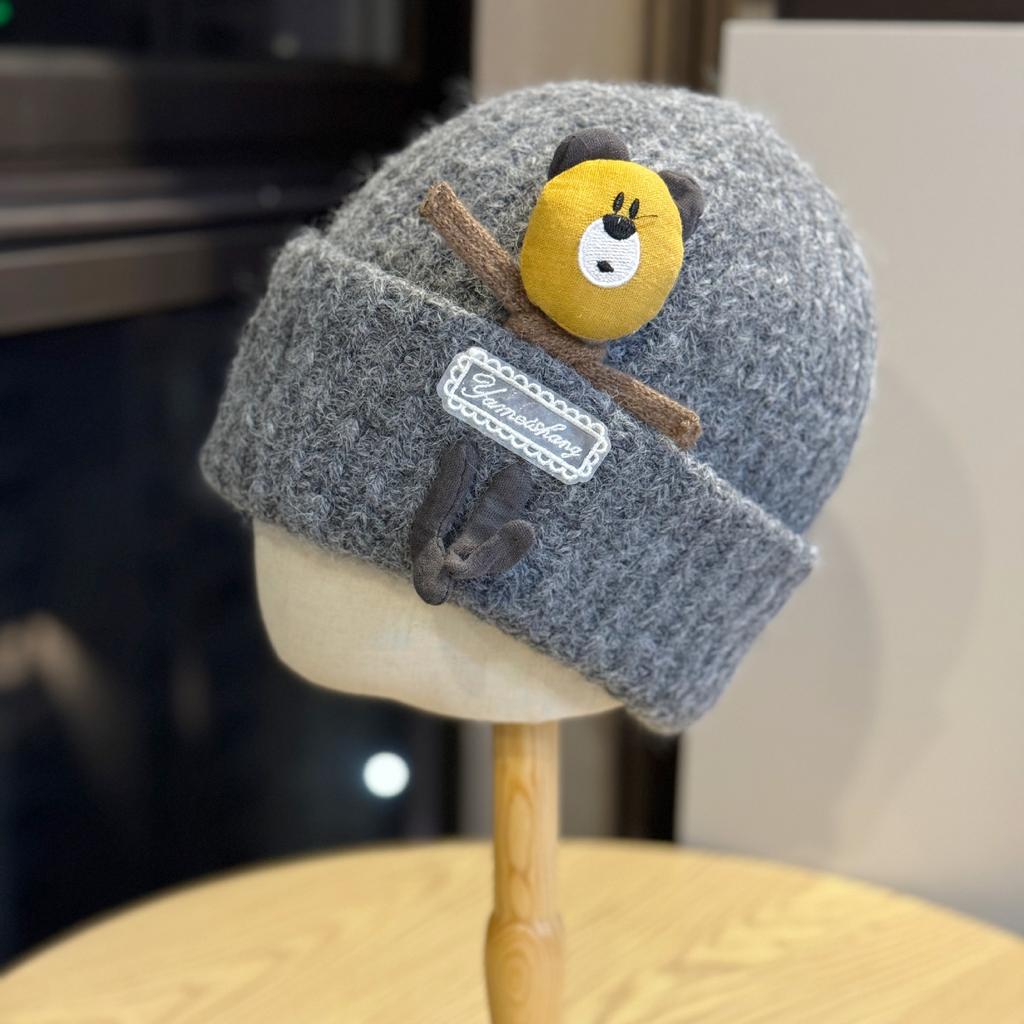 New Knitted Hat Female Cartoon Bear Winter Casual Warm Thickened Cute Ear Protection Hat Versatile Baotou Hat Trend