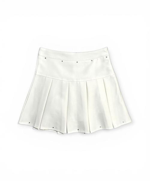 Bonseullipi Crystal Stud Pleated Mini Skirt (Ivory)