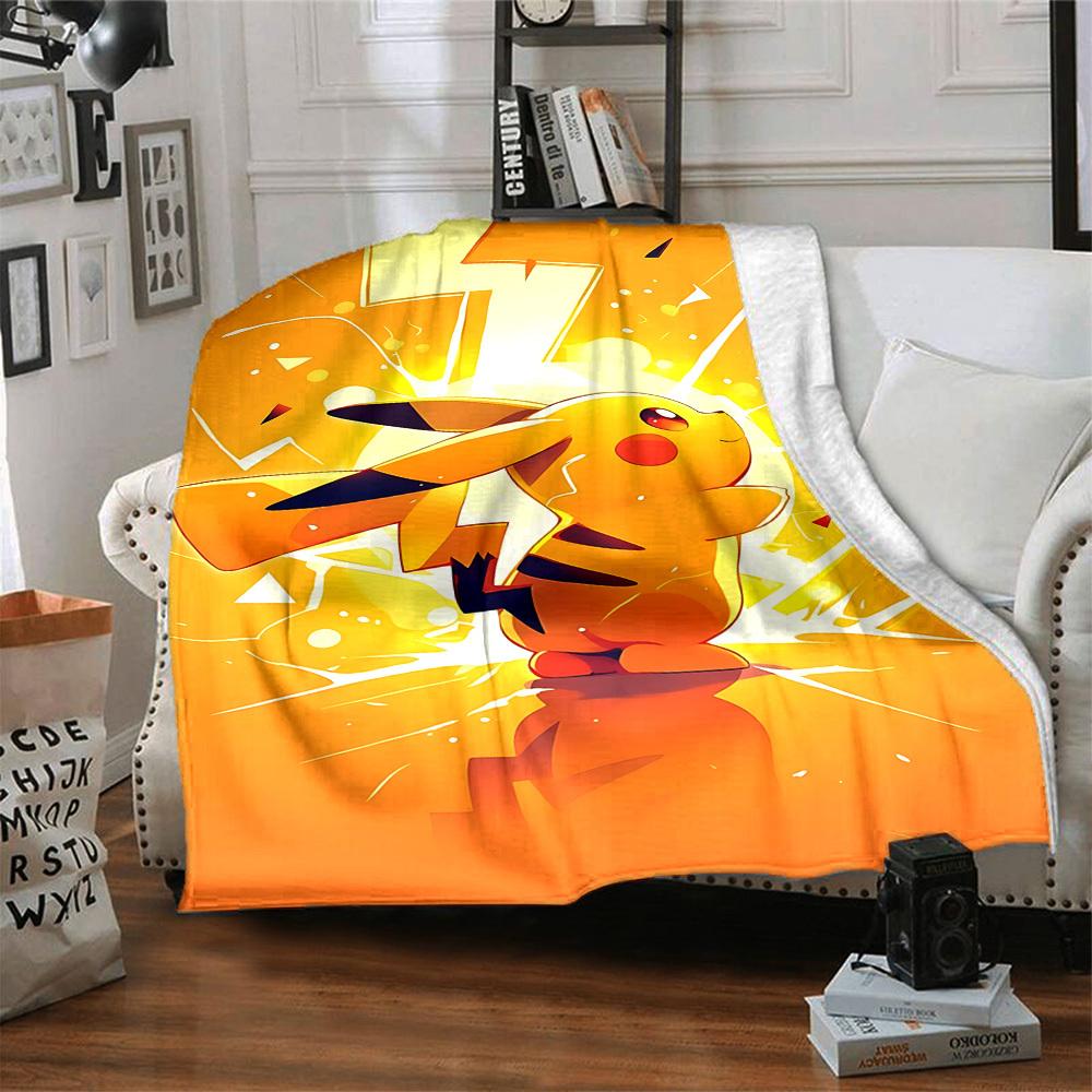 1pc Pikachu Electric blanket Lightweight Flannel Throw for Sofa Bed Travel Camping Livingroom Office Couch Chair