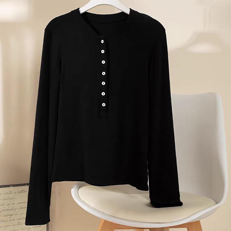 Dámská vlněná pletená košile s dlouhým rukávem a límečkem Henry, úzký střih