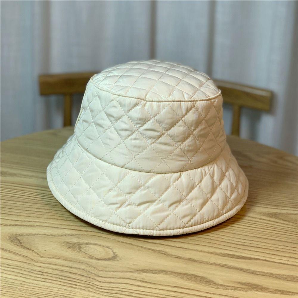 Rhombus Grid For Ladies For Girls Down Cotton Fisherman Hat Korean Style Hat Panama Hat Bucket Cap
