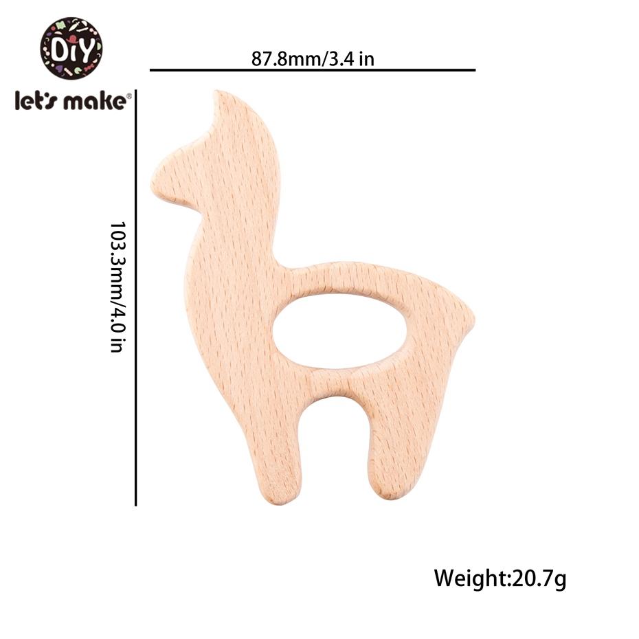 Let's Make Wooden Teether 20pc Natural Wooden Animal Hedgehog Porcupine Teething Rattle Montessori Inspired Nursing Pendant