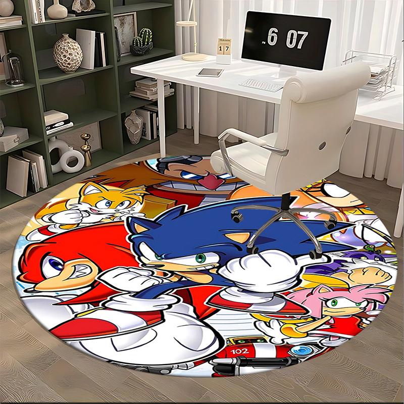 1pc Sonic the Hedgehog Anime Cartoon Design Round Carpet Office Chair Mat, NonSlip Rug for Home Decor, Living Room, Bedroom, Game Room