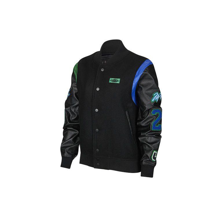 Jordan X Aleali May Varsity Jacket Asia Sizing Black Game Royal Pine Green DC2435-010