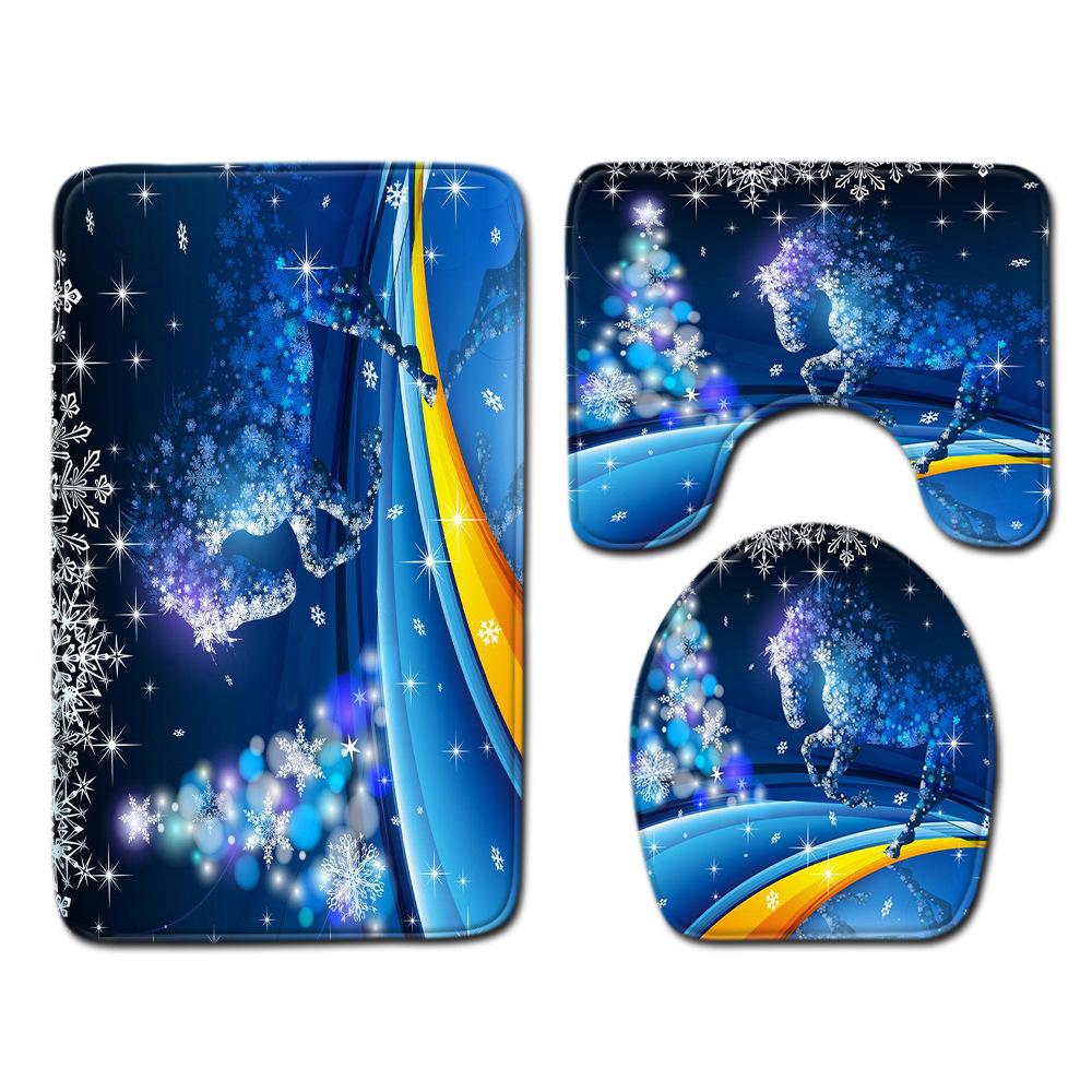 Hot Christmas Bathroom Shower Curtain Four-Piece Combination Floor Mat Bathroom Water-Absorbing Non-Slip Door Mat Carpet