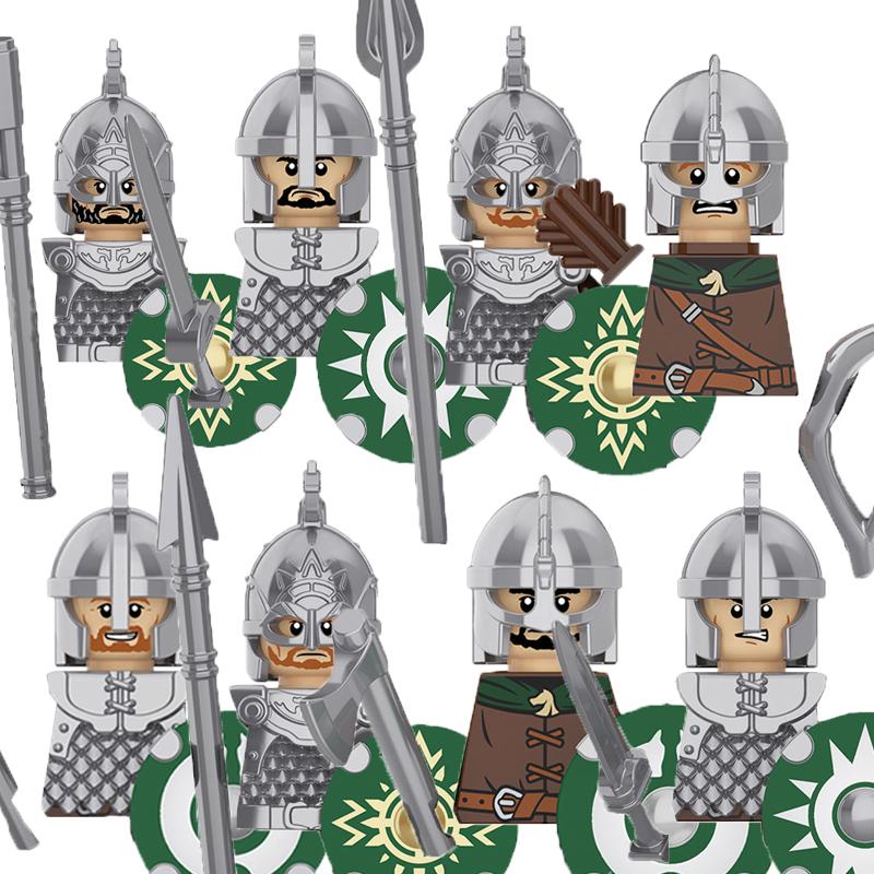 MOC Středověké Vojenské Stavební Kostky Elfský Bojovník Ork Rohan Gondor Rytíř Sada Postav Zvířecí Armáda Zbraň Luk Kuše Hračka