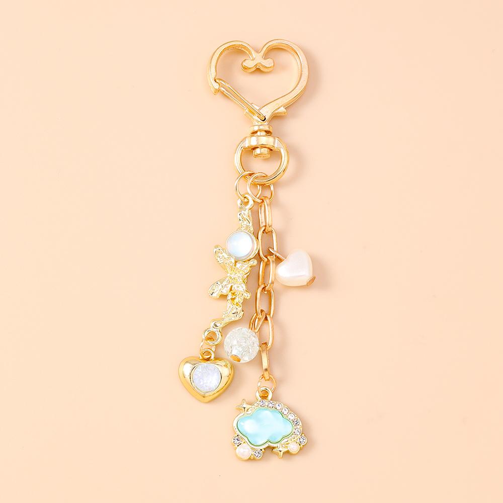 Fashion Star Moon Keychain Crystal Pearl Key Ring Pendants for Women Girls Handbag Decor DIY Handmade Key Chain Gifts