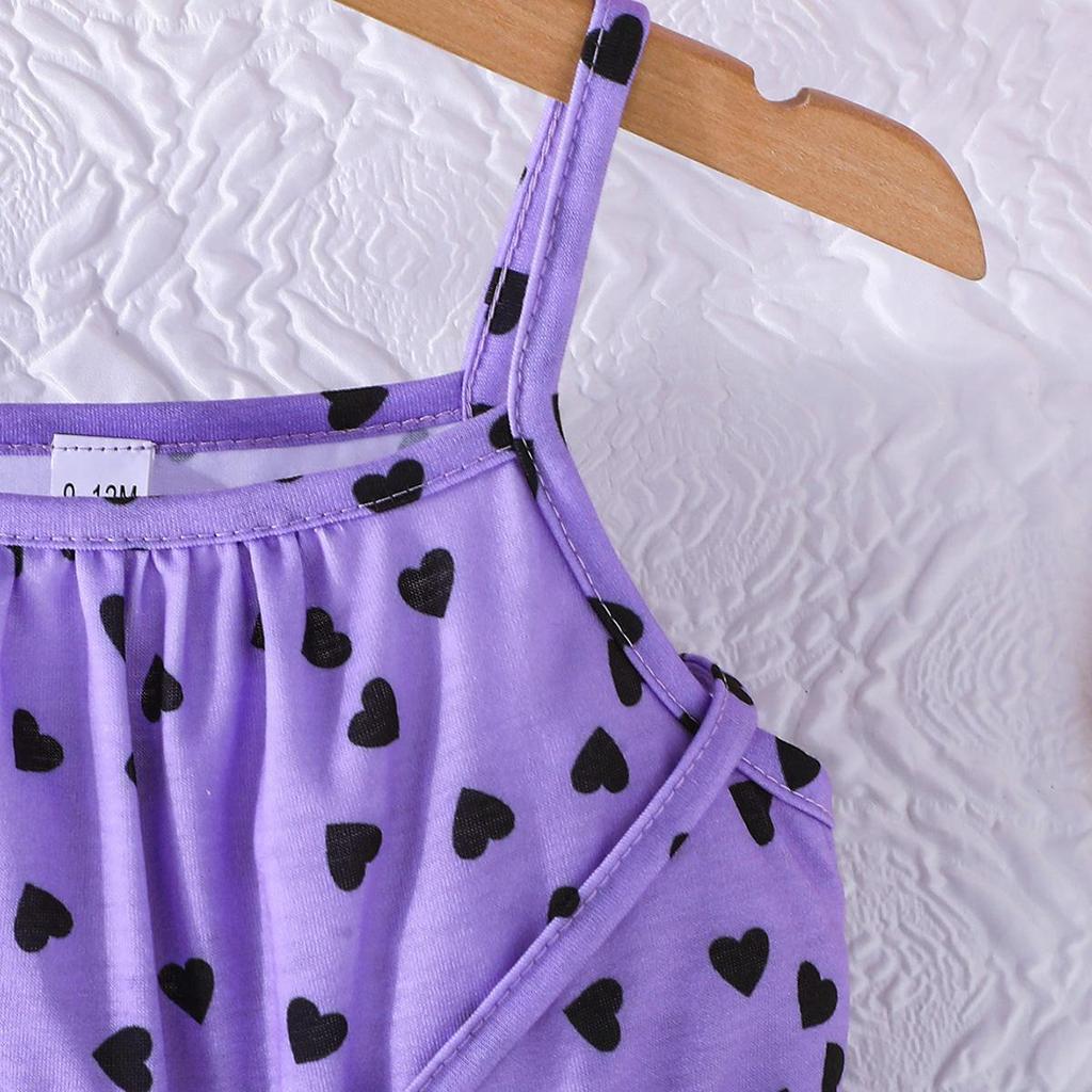 Girls' Heart Print Cami Romper with Matching Bag