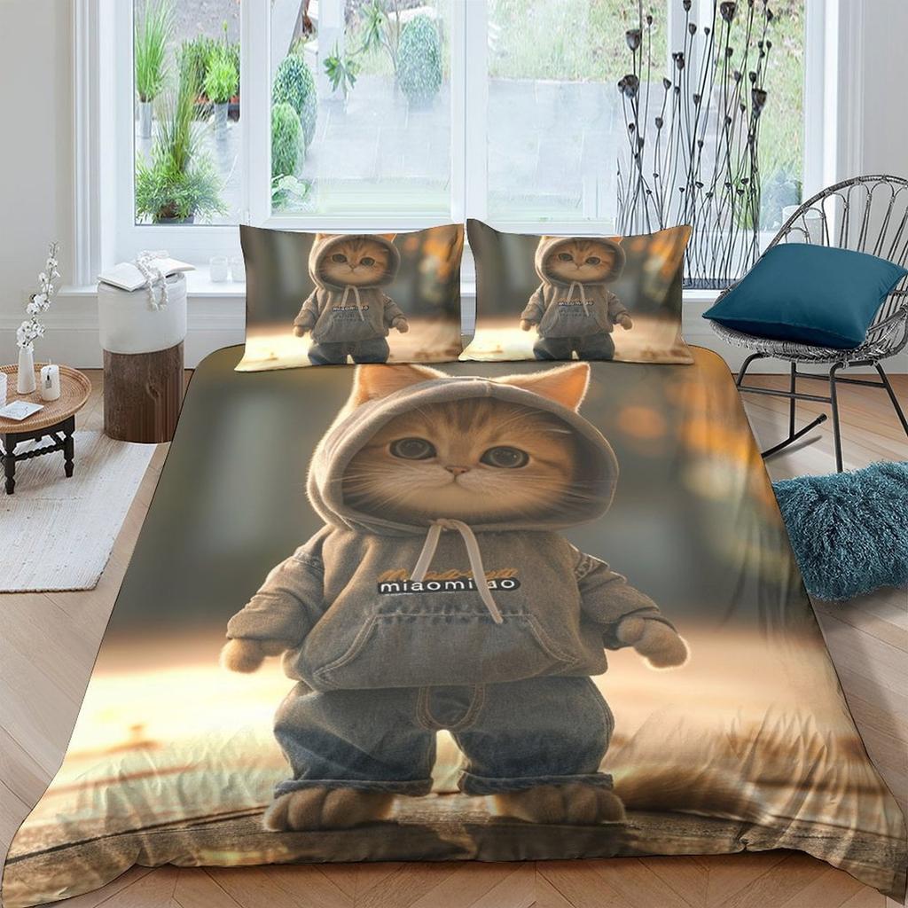 Comforter Cat Bedding Set Printed Suitable Children Kids And Adults Warm Soft And Breathable