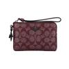 Coach Burgundy Signature Canvas Zip Wristlet with Snowflake Charm & Wrist Strap for Daily & Holiday Use