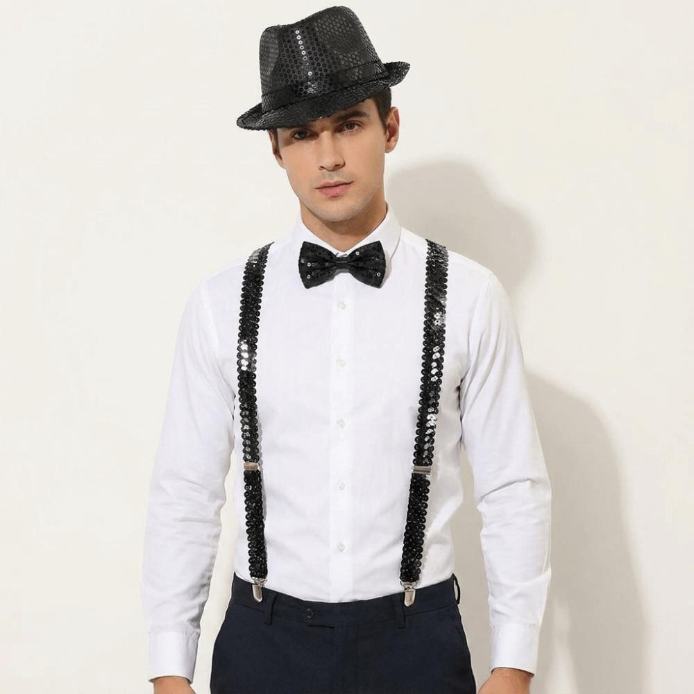 Performance Sequined Hat Solid Color Suspenders Fashion Performance Props Set  Christmas