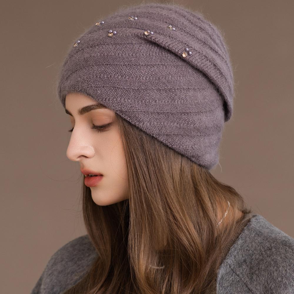 New Women Winter Hat Decorate Beanie Hat Circular Winding Style Rabbit Fur Blend Warm Winter Cap Y2K Female Outdoor Knitted Hat