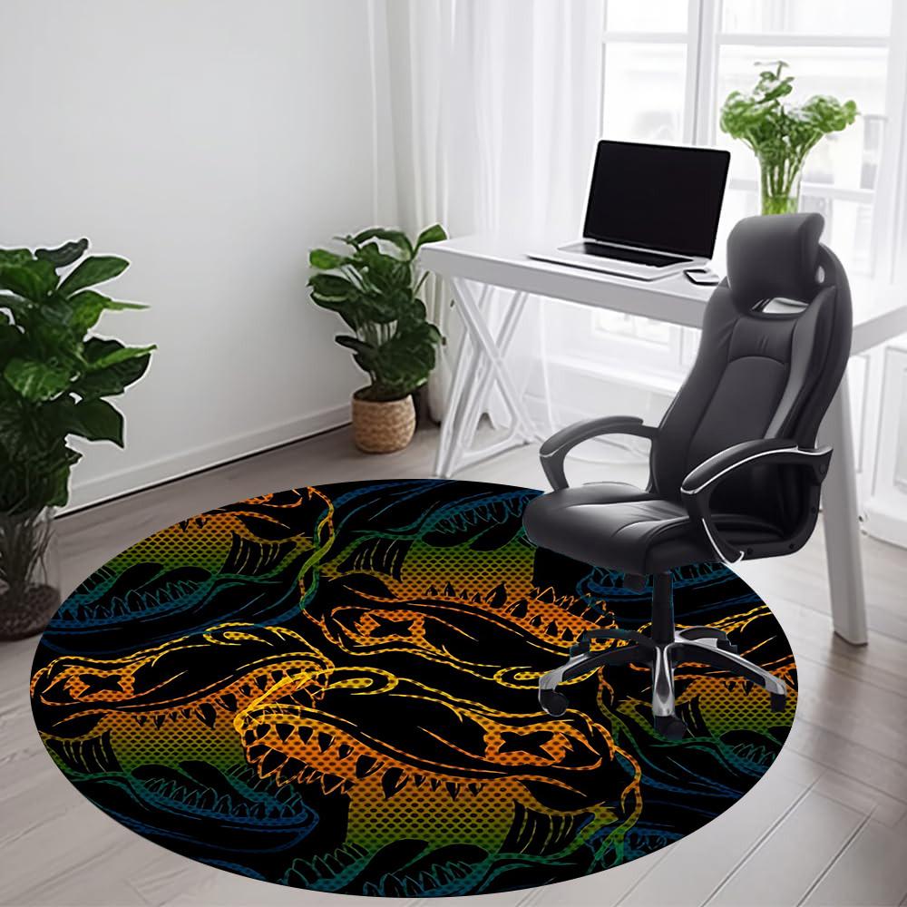 1PC Dinosaur Pattern Office Round Area Rug, Indoor Mat Suitable For Office, Under Office Chairs Bedroom Living Room Home Decor, Room Deco 060