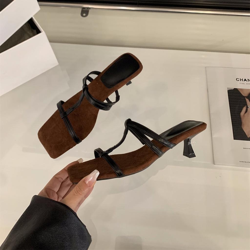 Niche high heels thin strap cool slippers women's shoes wear 2025 new summer temperament with skirt sandals