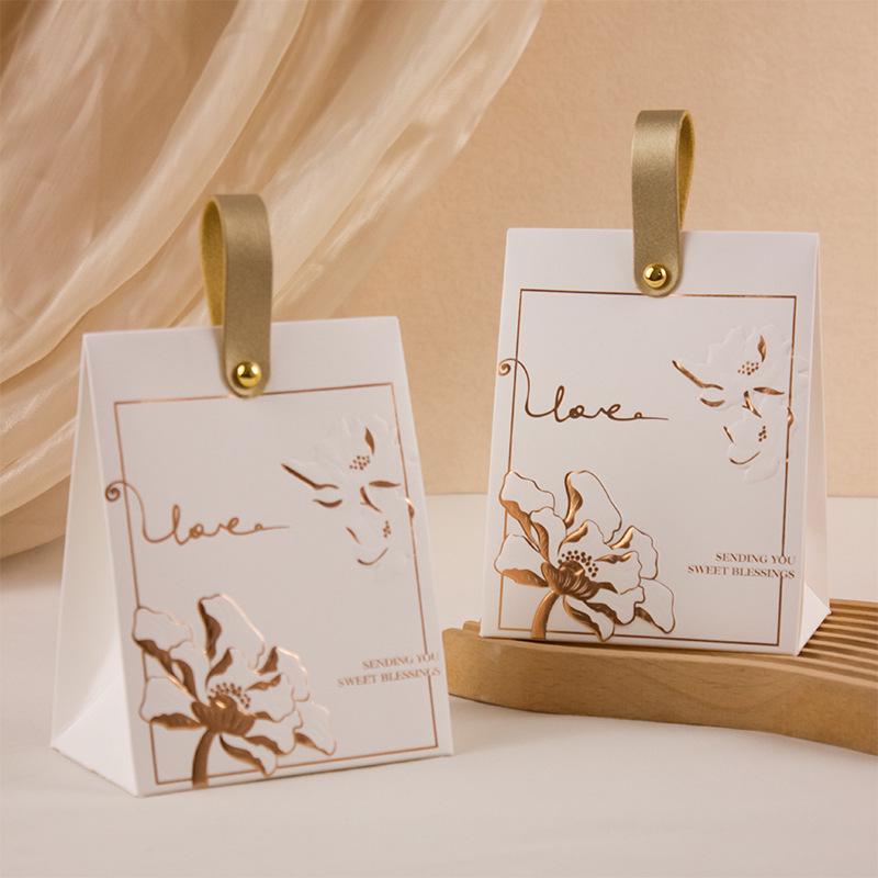 2025 Creamy White Retro French Handbag with Champagne Bow Textured Design - Wedding Candy Box