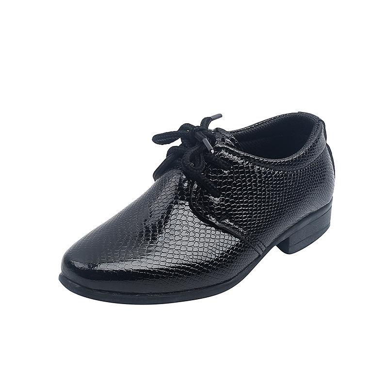 Boys' British Style Leather Lace-up Shoes - Spring/Autumn 2023, Black Performance for Students