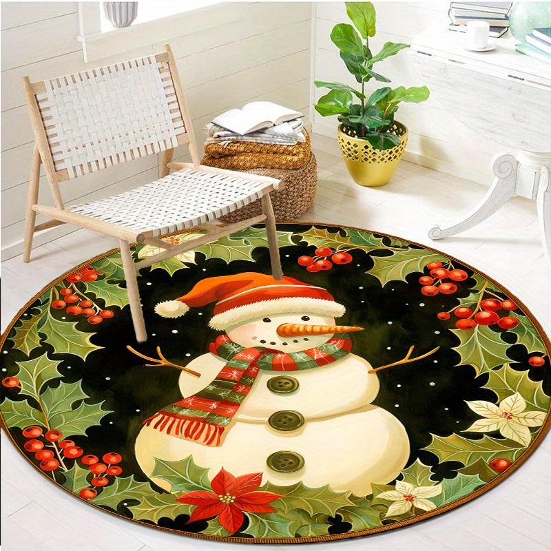 1 Piece Christmas Round Rug Suitable For Living Room Bedroom And Kitchen Home Decoration Room Decoration Gift For Friends And Family