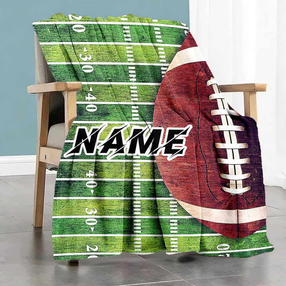 Rugby Field Personalized Name Blanket Lightweight Customizable Blanket Warmthful Decor Versatile for Livingroom Nap Sofa Couch for All Occasions