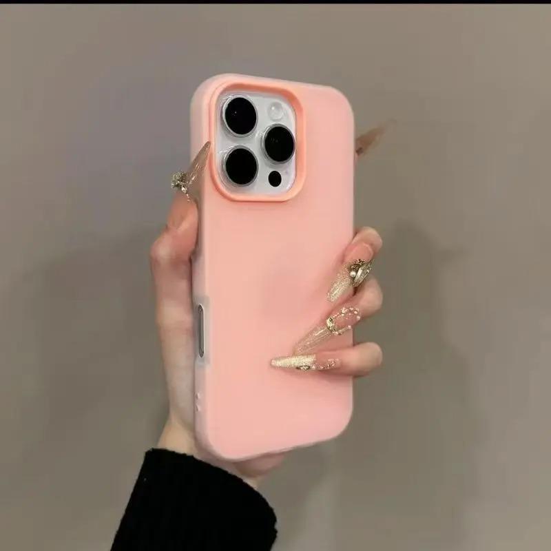 2 V 1 Luxusní Matný Gelový Cukrový Barevný Kryt na Telefon pro iPhone 16 15 14 13 12 Pro Max 15 16 Plus Nárazuvzdorný Dotek Pleti Měkký Kryt