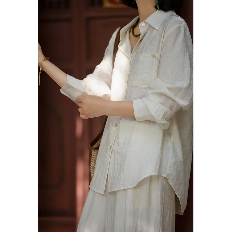 Demana Women's Linen Blend Lapel Shirt & Wide-Leg Pants Set
