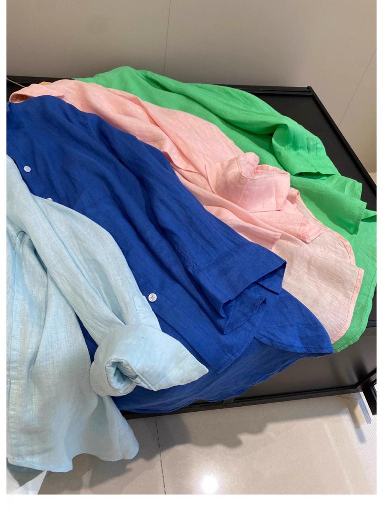 Hochwertiges Französisches Weißes Baumwoll-Leinenhemd für Damen – Sommer Lockerer Schnitt, Langarm, Sonnenschutz, Old Money Stil.