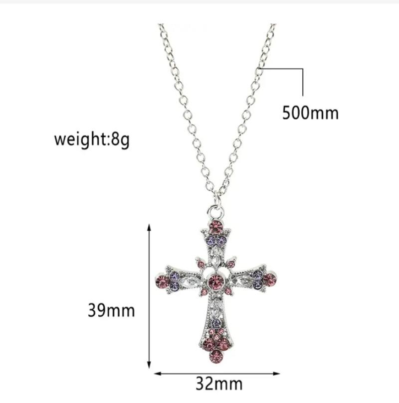 New Fashion Trendy Crystal Pink Zircon Cross Pendant Necklace for Women Girl Crystal Chain Necklace The Spice Girl Party Jewelry