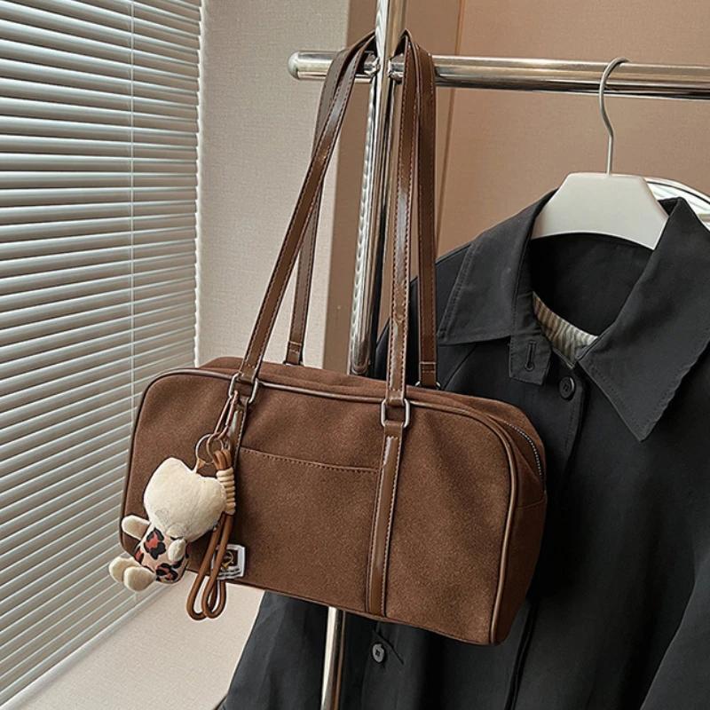 Casual Large Capaci Suede Bag Women Autumn and Winter Retro Brown Commuter Shoulder Bag Pillow Bag Purses and Handbags