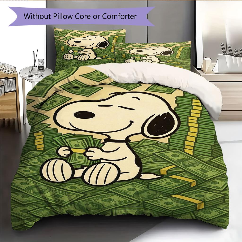 Snoopy Sitting and Counting Money – A Comfortable and Warm Bedding Set, The Perfect Choice To Decorate Your Bedroom.