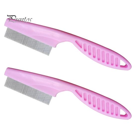 

2 шт. расческа для удаления пятен от блох для домашних животных, расческа из нержавеющей стали с мелкими зубьями, щетка для ухода за домашними животными, массажная расческа для домашних животных, собаки, щенки розовый