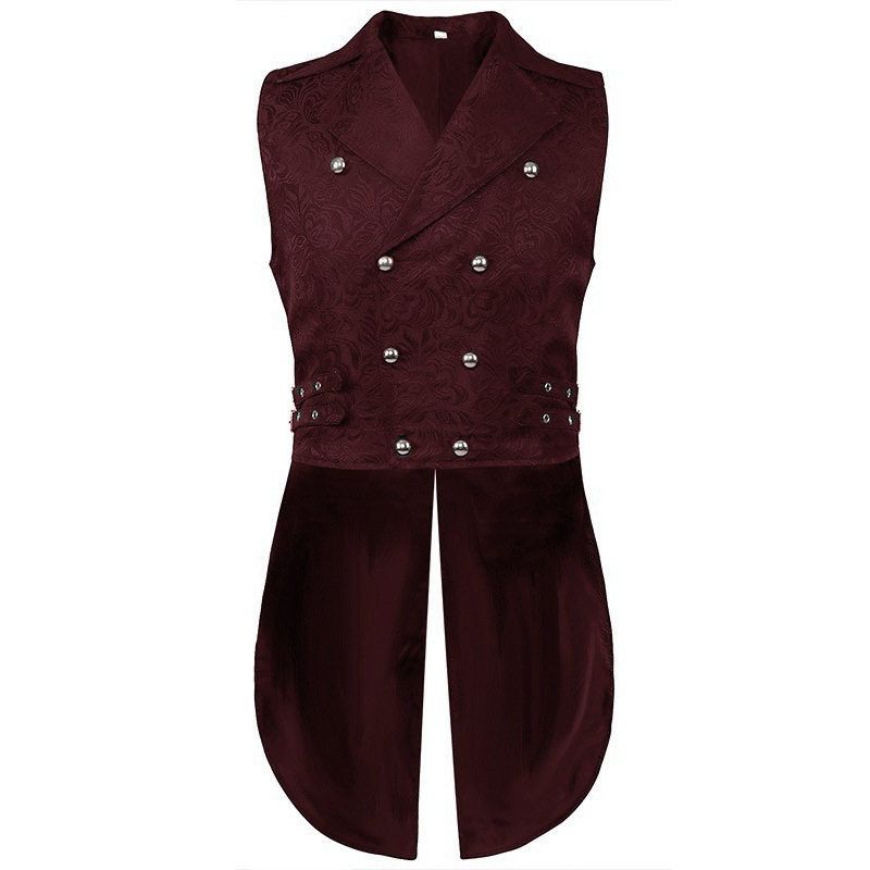 European and American Pleat Shirts Men s Medieval Clothes Steampunk Top Inner wear Medieval Punk Shirt Vest Red M