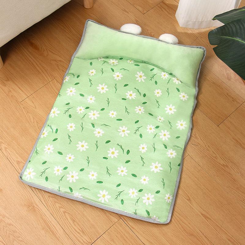 Dog's Nest Cat's Nest Summer Ice Silk Cold Mat Dog's Nest with Pillow Teddy Small Medium Sized Dog Bed Four Seasons Universal