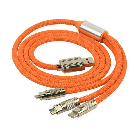 120W Orange 3-in-1 Braided Fast Charging Cable for Android, Apple & Type-C