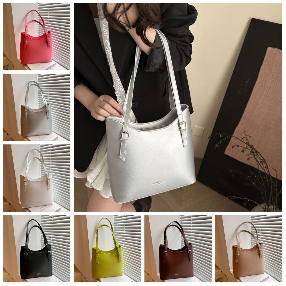 Solid Color Vintage Handbags PU Leather Solid Color Shoulder Bag Simple Simple Tote Bag  Girls