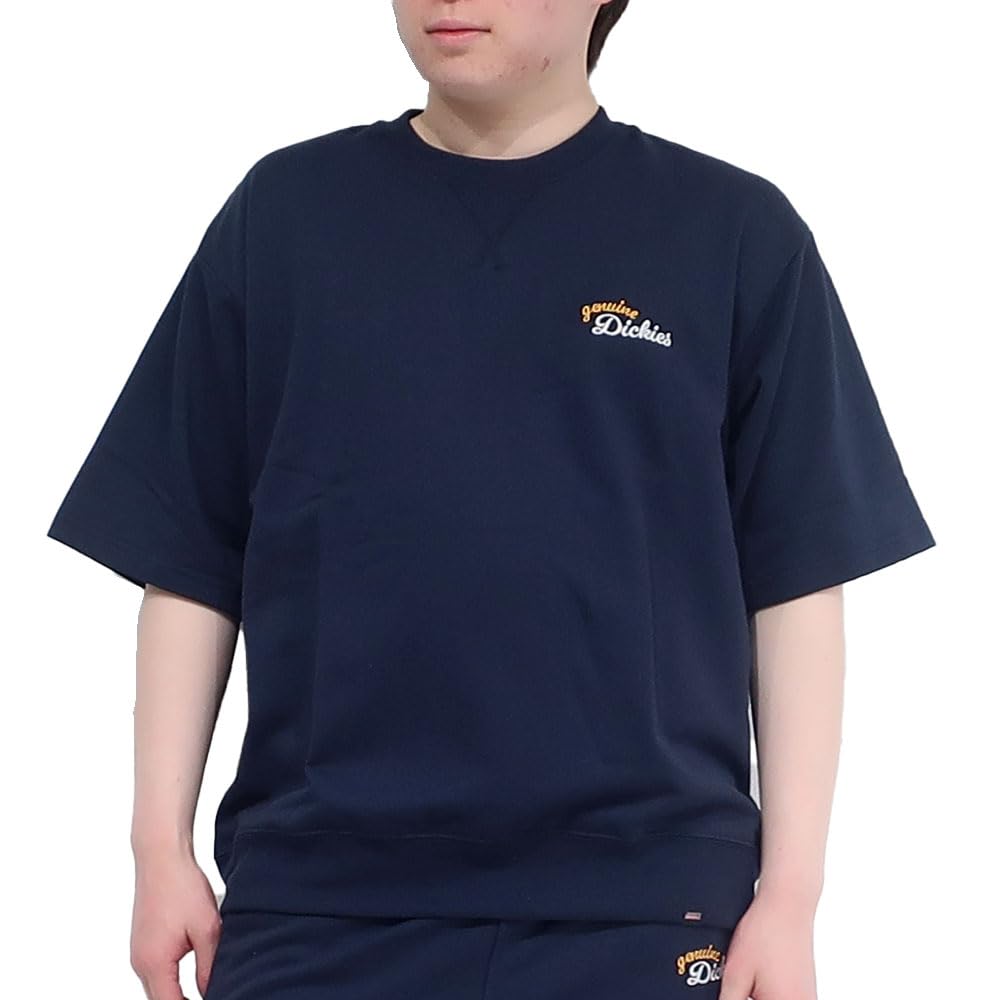 Men's Dickies Sweatshirt, Short Sleeve, Single Point Embroidery, Sizes M, L, LL, Oversized Silhouette, Mini Fleece, 10001905 (JP, Alphabet, L, Navy)