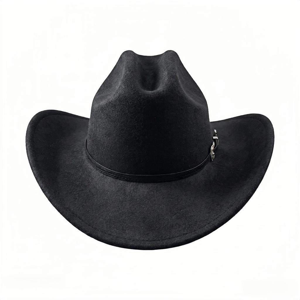 Spring & Autumn Wide Brim Jazz Hat with Sun Protection and Leather Belt - Bull Head Design, Denim Fabric