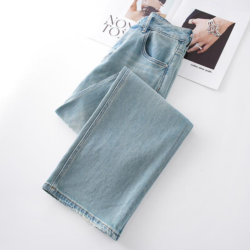 Women's 2025 Blue Summer Slim-Fit Straight-Leg Jeans for Pear-Shaped Figures