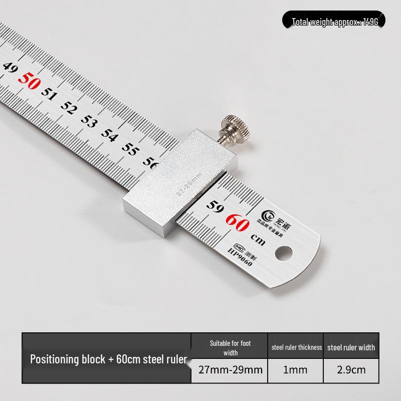 Adjustable Steel Ruler Block: Movable Positioning & Marking Guide