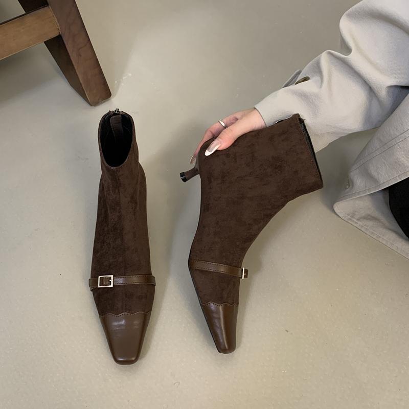 Fashion SUOJIALUN 2025 Winter New Brand Women Ankel Boots Fashion Round Toe Ladies Elegant Short Boots Thin Low Heel Casual Dress Pumps