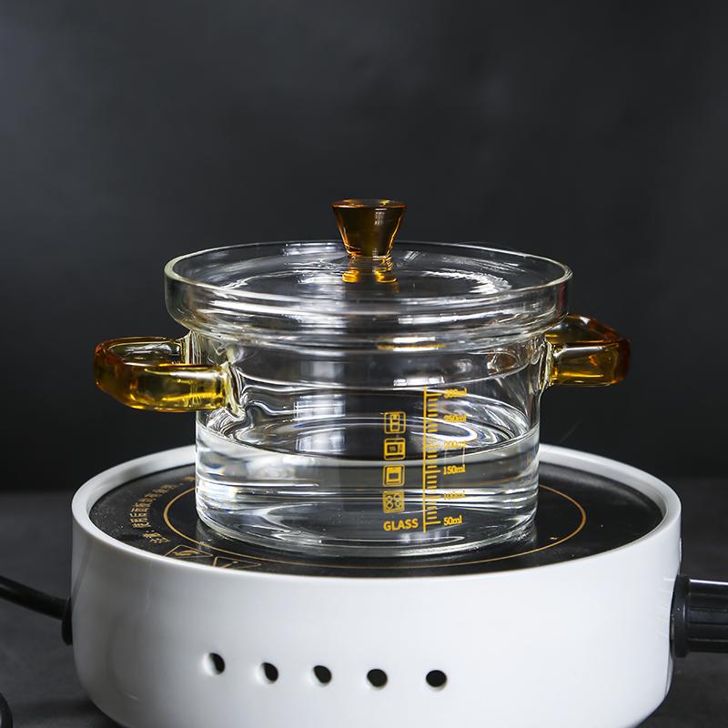 Glass Stew Pot Home Steaming Egg Bowl Baby Food Bowl Dessert Bowl with Scale and Lid Waterproof Cup
