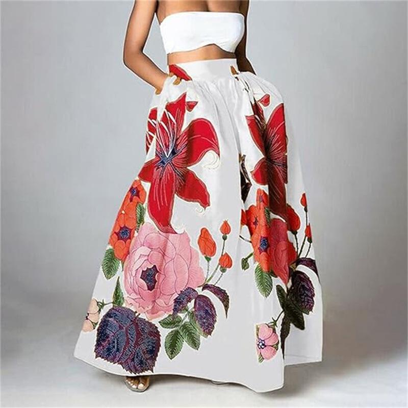 Bohemian Floral High-Waisted Women's Skirts with Pockets