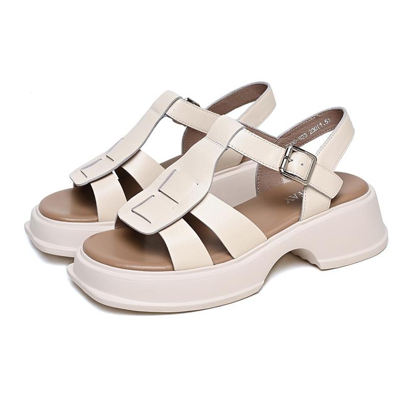 

Кожаная платформа кожаная обувь верхняя одежда лето новые увеличивающие рост с открытым носком сандалии универсальная мода повседневная женская обувь 39