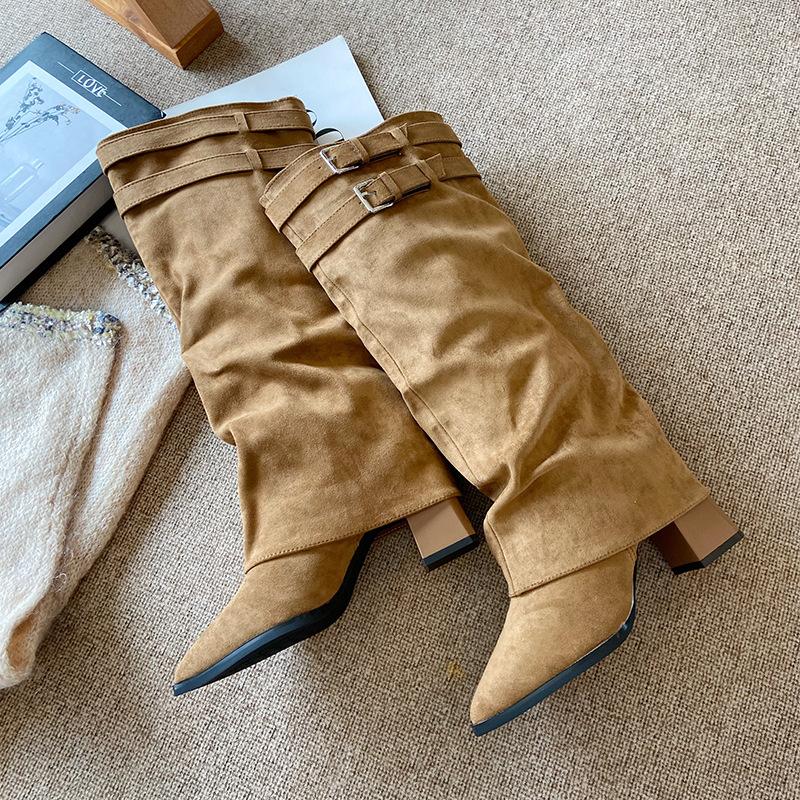 

915-1 Design Sense Thick Heel Tall Pants Boots Knight Boots French Skinny Boots Women s Boots New Small Man Long 39 верблюд