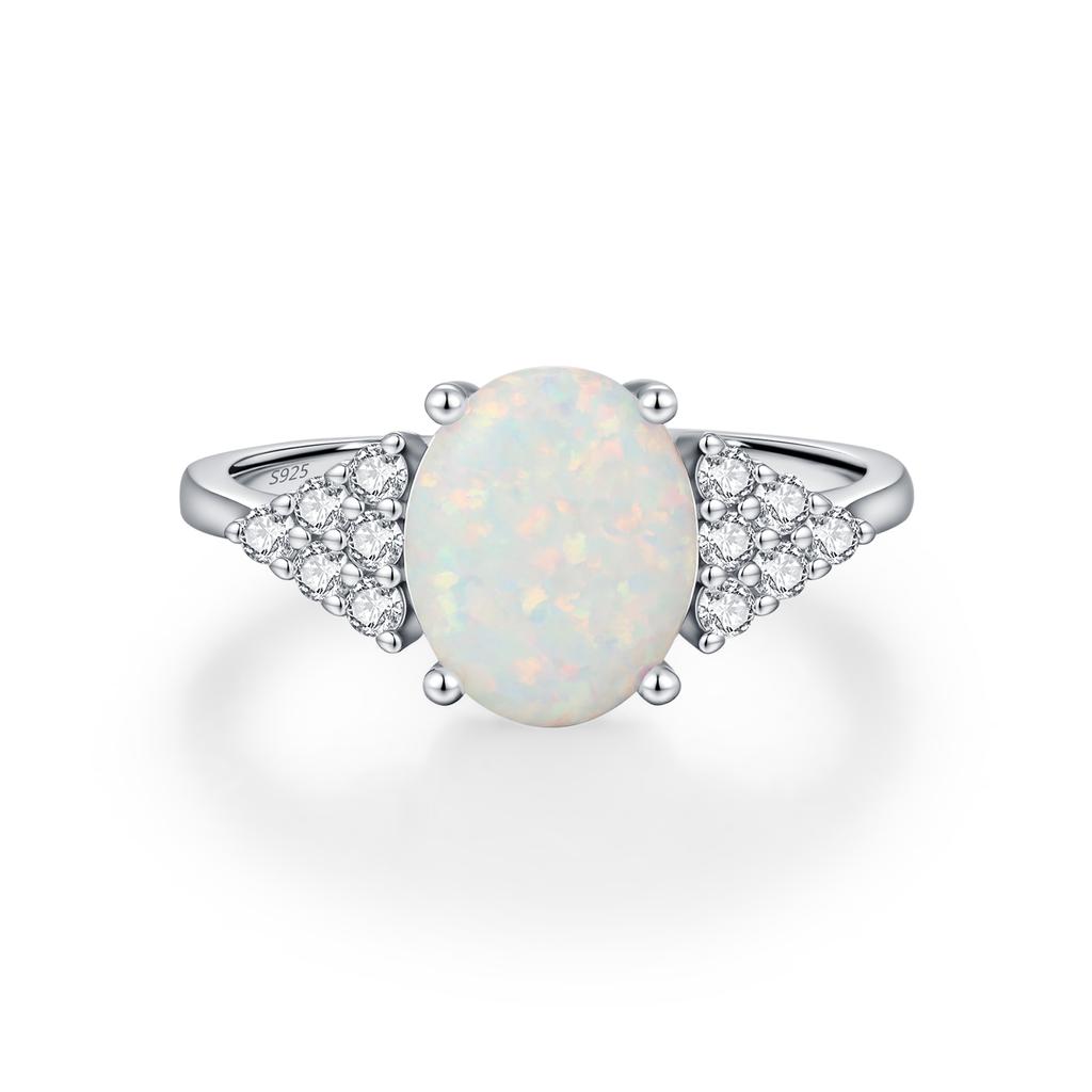 MODIAN Solid 925 Silver Elegant Oval Sweet Opal Finger Rings Classic Vintage Ring For Women Dating Fine Jewelry