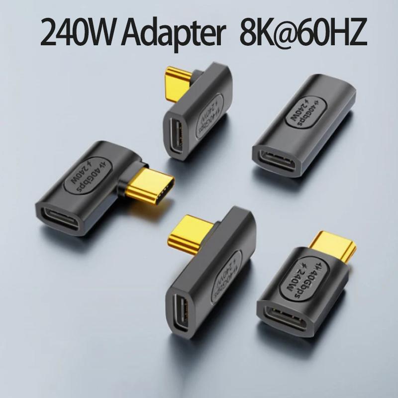 1PC USB 4.0PD 240W8K60Hz Charger Connector For Macbook 40Gbps High Speed USB C OTG U-Shape Straight Angle Male To Female Adapter