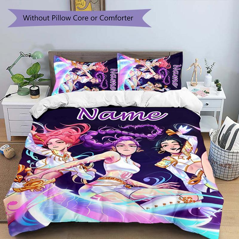 3pcs KPop Demon Hunters12 Cover Set - Personalized Name, HD Printed Bedding with 1 Cover and 2 Pillowcases - Perfect for Home Decor, Easy Care