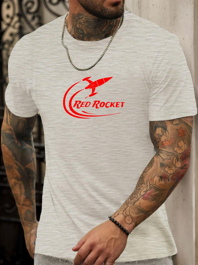 Short Sleeve TShirt RED ROCKET Mens 100 Cotton Pattern Printed Shirt Summer Round Neck Breathable Casual Fashion Cool Tee