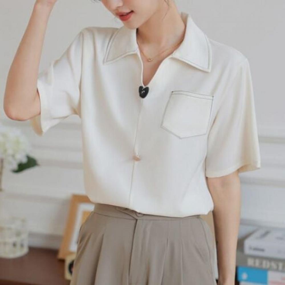 Navava Vintage Stylish Button Collar Short Sleeve Blouse Nb2603