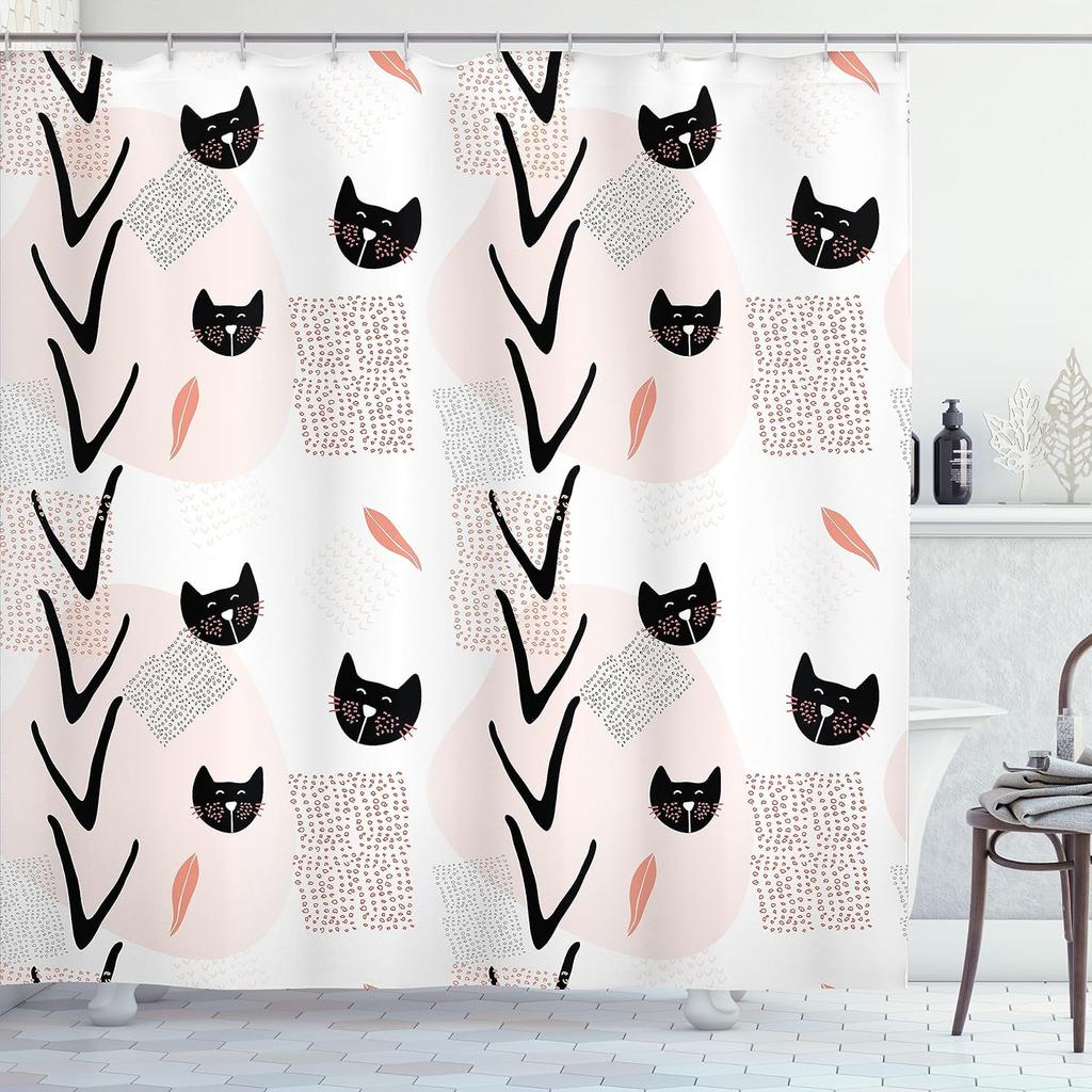 Adorable Cat Band Waterproof Shower Curtain - Cute Cartoon Cats Playing Music for a Fun and Whimsical Bathroom Decor